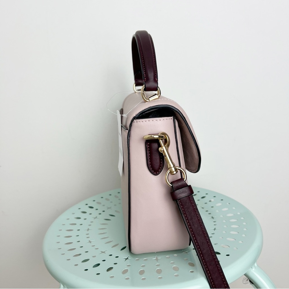 Coach Marlie Top Handle Satchel In Colorblock w/ Border Quilting Leather Tan New - Picture 12 of 15